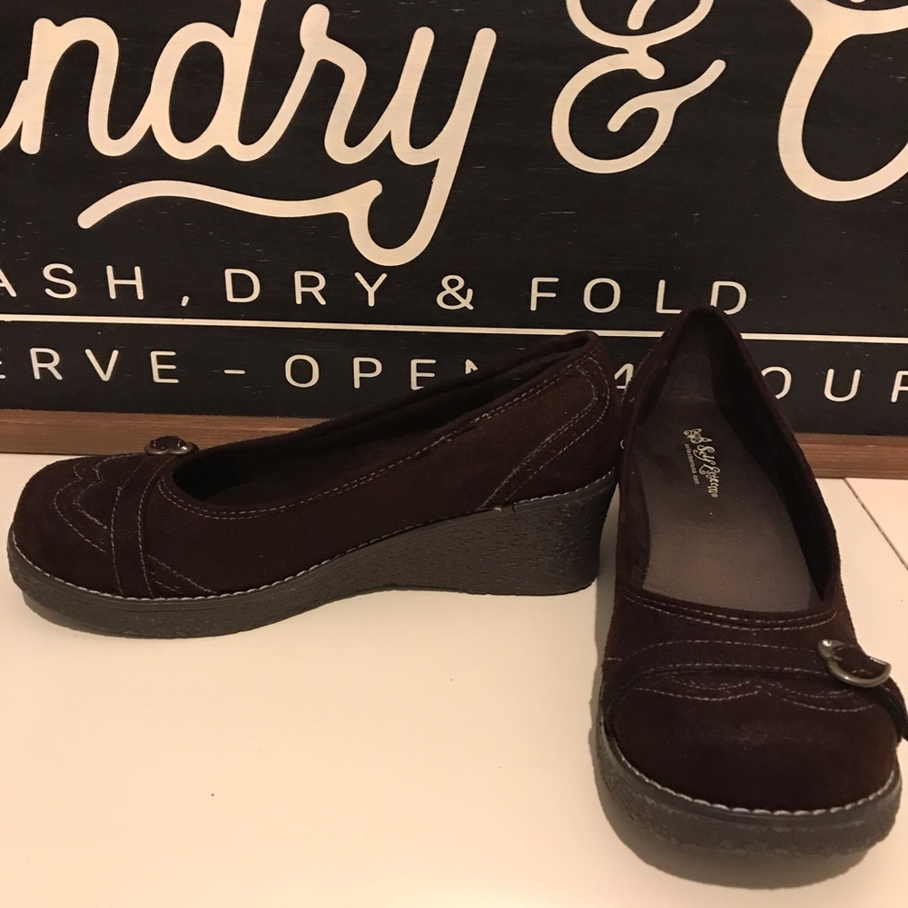 Brown suede wedges